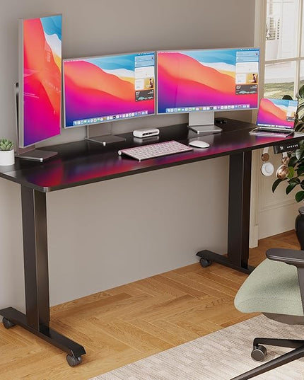 Electric Standing Desk 60 Inch, Ergonomic Height Adjustable Table with T-Shaped Metal Bracket Modern Computer Workstations for Home Office, Black - LeafyLoom