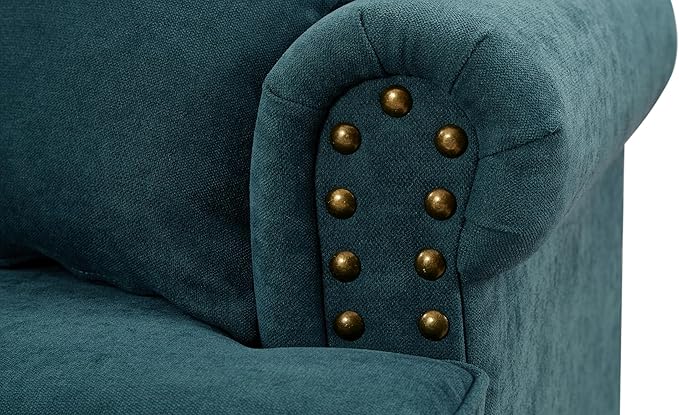 Upholstered Single Sofa Chair with Metal Legs, Modern Armchairs with Nailhead Trim for Living Room,Bedroom and Office, Lake Green, 60.83" W - LeafyLoom