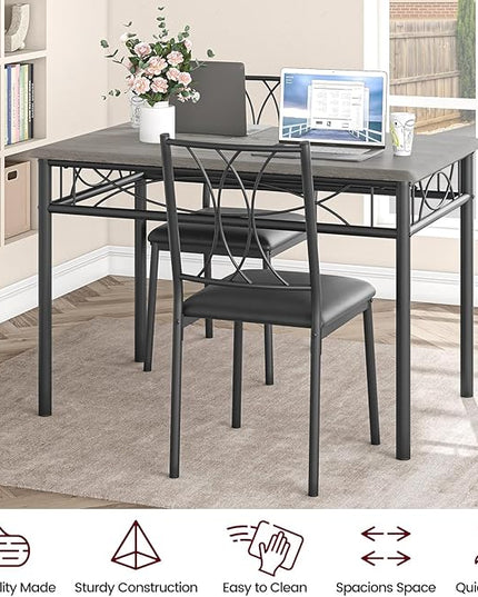 Kitchen Table and Chairs for 4, Dining Table Set for 4 with Upholstered Chairs, Kitchen Table Set Metal and Wood Rectangular Dining Table Set for Small Space, Apartment, Breakfast, Retro Gray - LeafyLoom