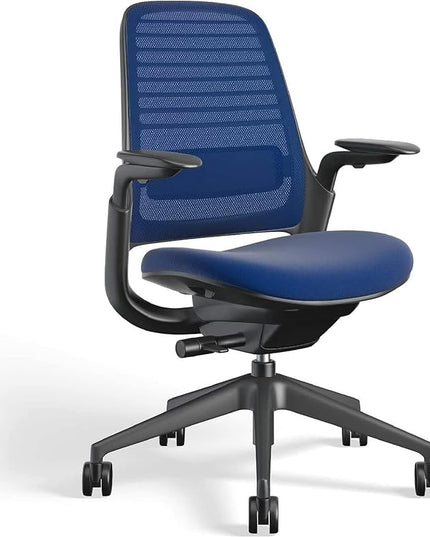 Steelcase Series 1 Office Chair - Ergonomic Work Chair with Wheels for Carpet - Helps Support Productivity - Weight-Activated Controls, Back Supports & Arm Support - Easy Assembly - Royal Blue - LeafyLoom