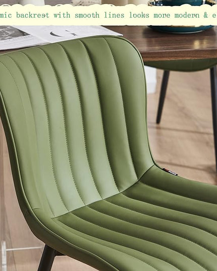 YOUNUOKE Olive Green Dining Chairs Set of 2 Upholstered Mid Century Modern Kitchen Chair Armless Faux Leather Side Chairs with Padded Back Metal Legs for Living Room Bedrooms - LeafyLoom