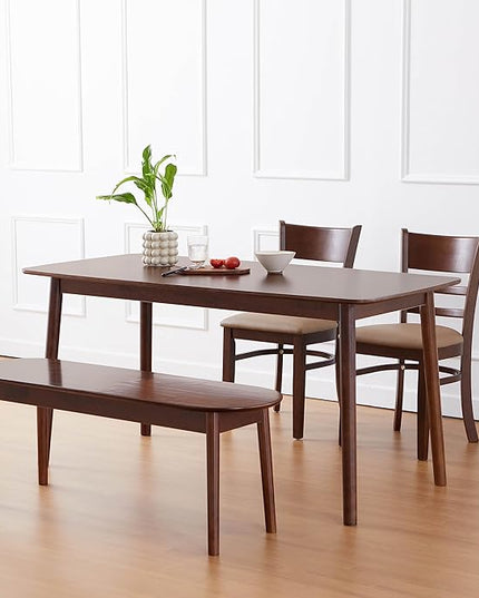 Livinia Aslan 59" Malaysian Oak Rectangular Wooden Dining Table/Large Solid Wood Kitchen Desk (Walnut) - LeafyLoom