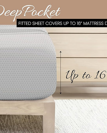 Linen Market 4 Piece California King Bedding Sheet Set (Gray Geometric) - Sleep Better Than Ever with These Ultra-Soft & Cooling Bed Sheets for Your Cal King Size Bed - Deep Pocket Fits 16" Mattress - LeafyLoom