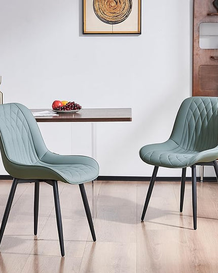 YOUNIKE Dining Chairs set of 2 with High Back Mid Century Modern Kitchen & Dining Room Chairs PU Faux Leather Upholstered sillas de comedor Comfortable Padded Accent Chair with Metal Leg Greyish Green - LeafyLoom