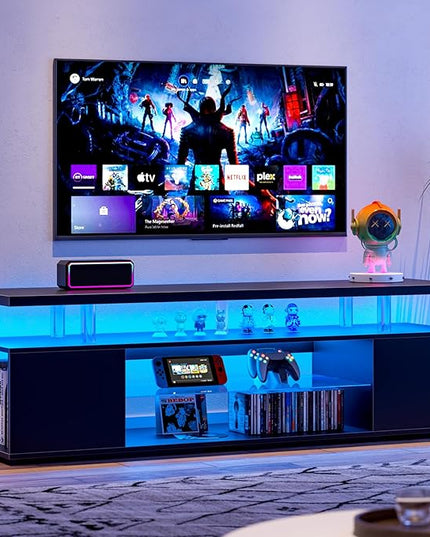 NicBex TV Stand for 70 Inch TV LED Gaming Entertainment Center Media Storage Console Table with Large Sliding Drawer & Side Cabinet for Living Room,Bedroom,63 Inch,Black - LeafyLoom