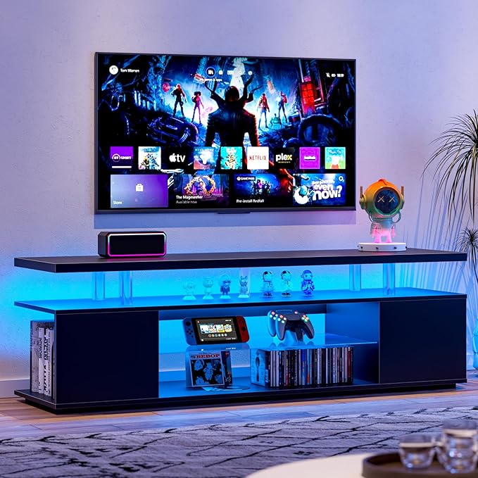 NicBex TV Stand for 70 Inch TV LED Gaming Entertainment Center Media Storage Console Table with Large Sliding Drawer & Side Cabinet for Living Room,Bedroom,63 Inch,Black - LeafyLoom