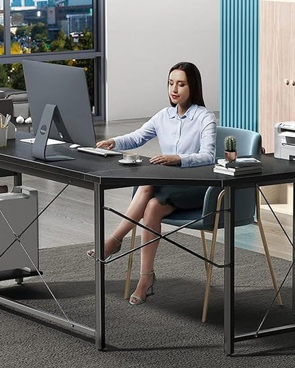 Coleshome 59" L Shaped Corner Computer Desk, Sturdy Home Office Table, Writing Larger Gaming Workstation, Black - LeafyLoom