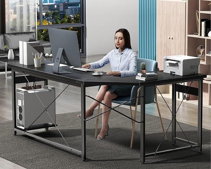 Coleshome 59" L Shaped Corner Computer Desk, Sturdy Home Office Table, Writing Larger Gaming Workstation, Black - LeafyLoom