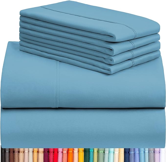 LuxClub 6 PC California King Sheet Set, Breathable Luxury Bed Sheets, Deep Pockets 18" Wrinkle Free Cooling Sheets Machine Washable Hotel Bedding Silky Soft - Light Blue Cal King - LeafyLoom
