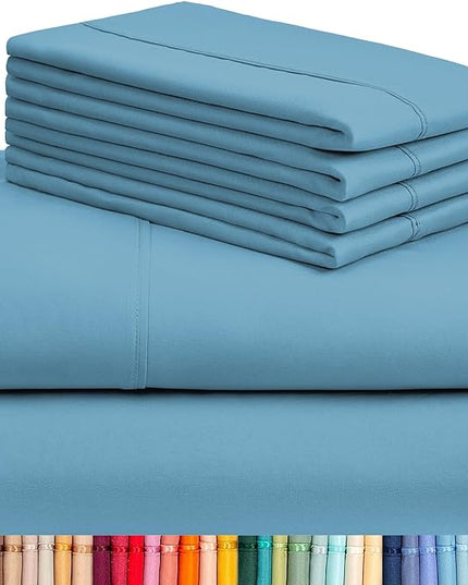 LuxClub 6 PC Queen Sheet Set, Breathable Luxury Bed Sheets, Deep Pockets 18" Eco Friendly Wrinkle Free Cooling Sheets Machine Washable Hotel Bedding Silky Soft - Light Blue Queen - LeafyLoom