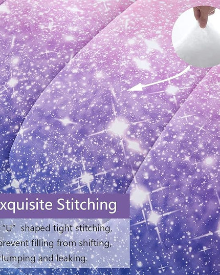Purple Glitter Comforter Set Full/Queen Size for Girls, Sparkle Galaxy Twinkle for Kids Teen,3 Piece Blue Purple Pink Ombre Pastel Bedding Set 2 Pillow Cases(Purple,Queen),(3-Piece) - LeafyLoom