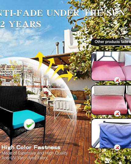 ClawsCover 3Pack Outdoor Seat Cushions Replacement Covers Fit for 4 Pieces Wicker Rattan Furniture Patio Conversation Set Loveseat Chair,38x19x2,19x19x2,Turquoise-Large (Include Cover Only) - LeafyLoom