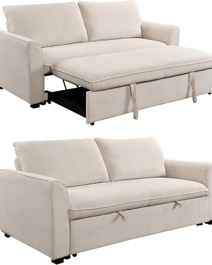 3 in 1 Oversized Convertible Loveseat Sleeper Sofa Bed,Soft Corduroy Upholstered Queen Love Seats Sofabed W/Pull Out Sleep Couch,Comfortable Cushions and Padded Armrests for Living Room - LeafyLoom