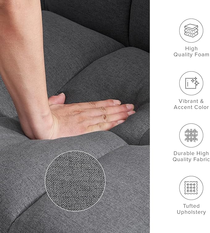 mopio Aaron Couch, Small Sofa, Futon, Sofa Bed, Sleeper Sofa, Loveseat, Mid Century Modern Futon Couch, Sofa Cama, Couches for Living Room, Bedroom (Dark Gray, Fabric) - LeafyLoom