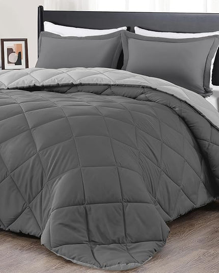 downluxe Twin Comforter Set - Charcoal and Grey Twin Comforter, Soft Bedding Sets for All Seasons -2 Pieces - 1 Comforter (66"x92") and 1 Pillow Sham(20"x26") - LeafyLoom