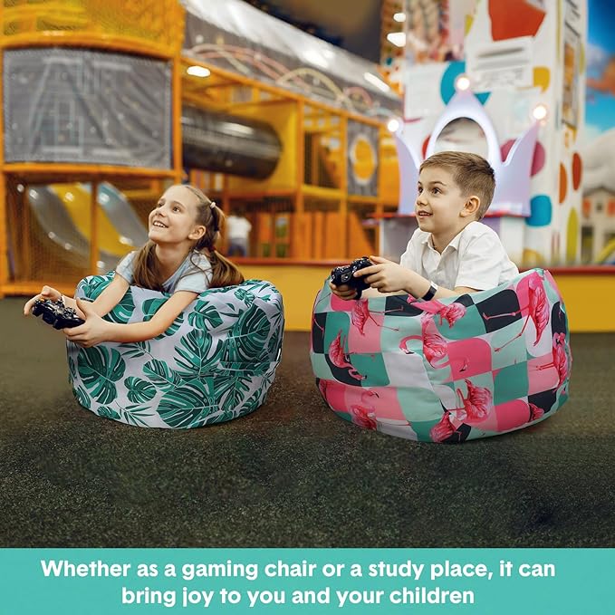 2 Pcs Bean Bag Chair for Kids 24" Empty Bean Bag with Carrying Handle Removable Washable Canvas Storage Bean Bag for Organizing Toy Room Decor(Tropical) - LeafyLoom