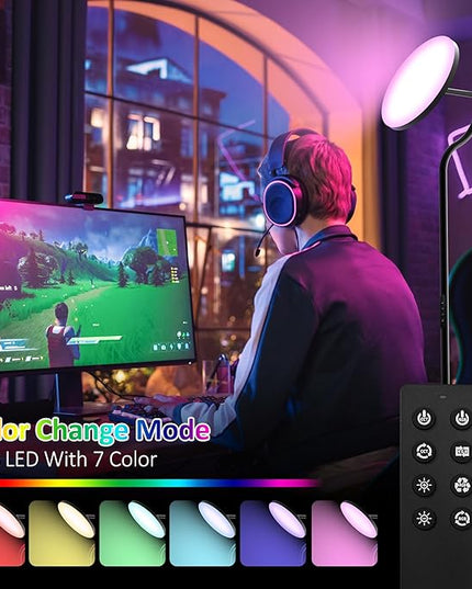 PESRAE Floor Lamp, 36W/3600LM Torchiere Bright Floor Lamp, RGB Color Changing Torchiere Floor Lamp, Rotatable Tall Lamp with Remote Control, Adjust Brightness for Bedroom and Play Room - LeafyLoom