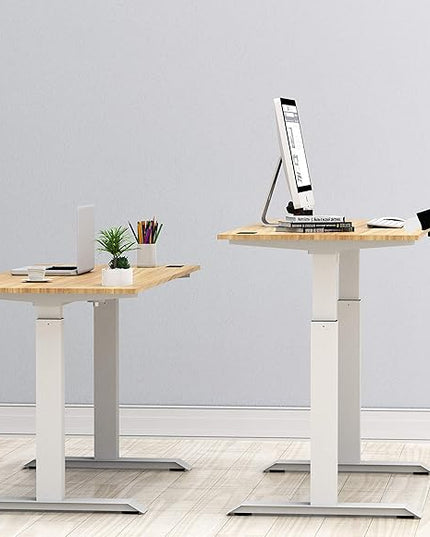 SHW Electric Height Adjustable Standing Desk with Hanging Hooks and Cable Management, 48 x 24 Inches, Oak - LeafyLoom