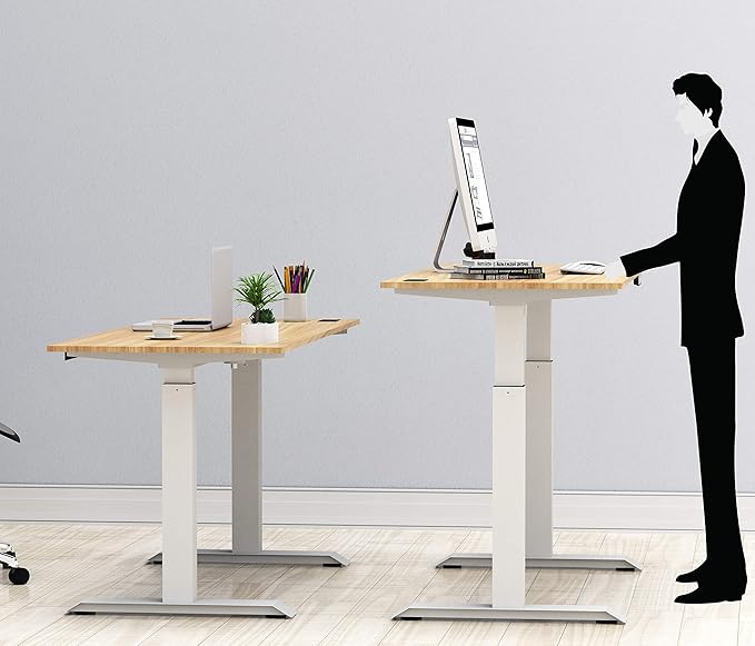 SHW Electric Height Adjustable Standing Desk with Hanging Hooks and Cable Management, 48 x 24 Inches, Oak - LeafyLoom