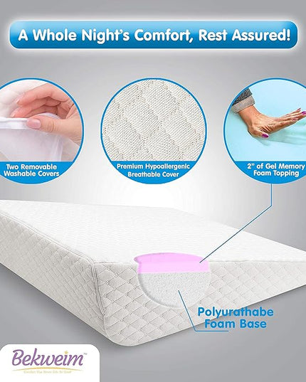Bed Wedge Pillow | Unique Curved Design for Multi Position Use | Memory Foam Wedge Pillow for Sleeping | Works for Back Support, Leg, Knee | includes Cover Plus Extra Sheet (White) - LeafyLoom