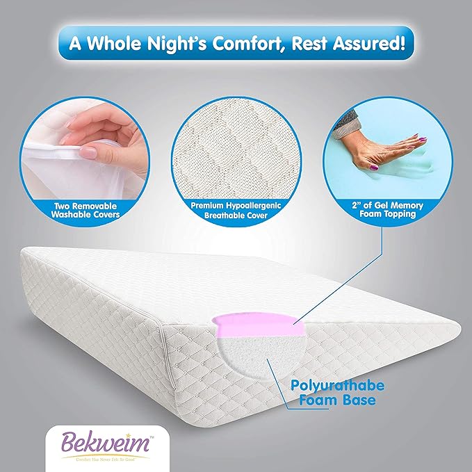 Bed Wedge Pillow | Unique Curved Design for Multi Position Use | Memory Foam Wedge Pillow for Sleeping | Works for Back Support, Leg, Knee | includes Cover Plus Extra Sheet (White) - LeafyLoom