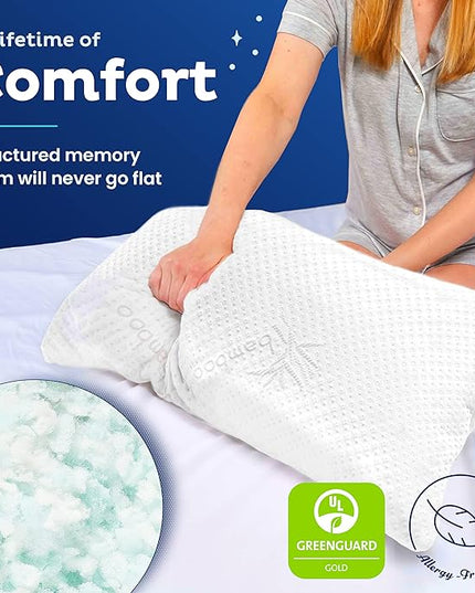 Snuggle-Pedic Shredded Memory Foam Pillow - The Original Cool Pillows for Side, Stomach & Back Sleepers - Sleep Support That Keeps Shape - College Dorm Room Essentials for Girls and Guys - King - LeafyLoom