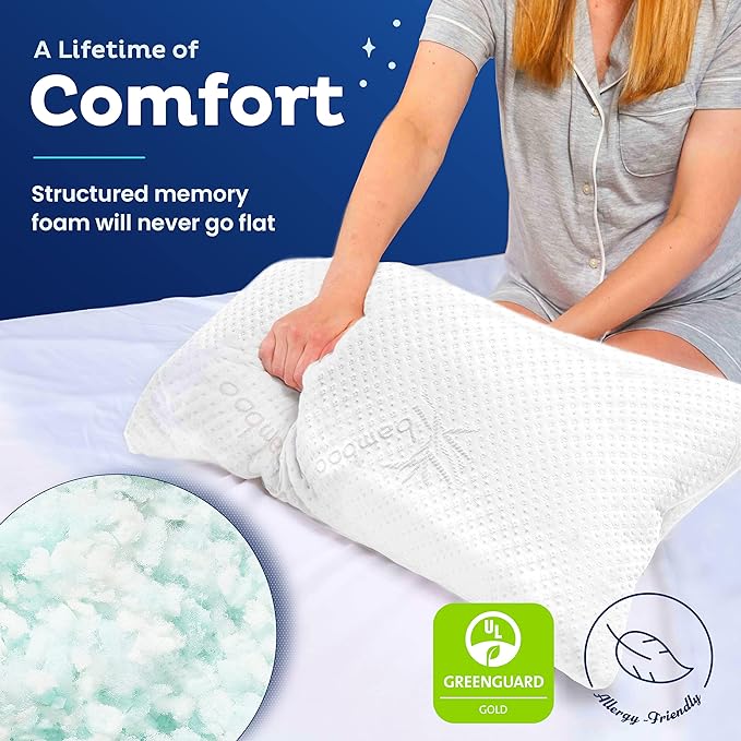 Snuggle-Pedic Shredded Memory Foam Pillow - The Original Cool Pillows for Side, Stomach & Back Sleepers - Sleep Support That Keeps Shape - College Dorm Room Essentials for Girls and Guys - King - LeafyLoom
