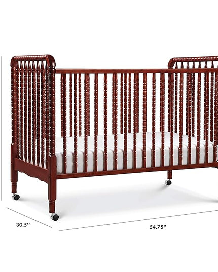 DaVinci Jenny Lind 3-in-1 Convertible Crib in Rich Cherry, Removable Wheels, Greenguard Gold Certified - LeafyLoom