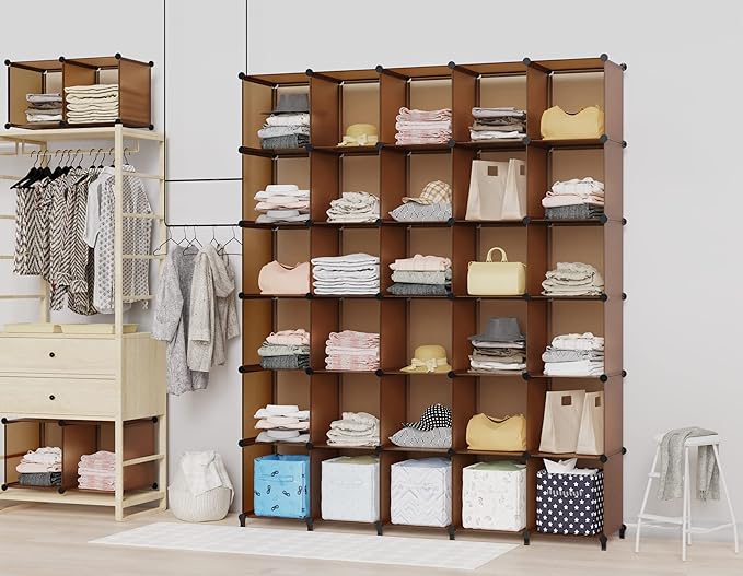 HOMIDEC Cube Storage Organizer 16-Cube Storage Shelf, Closet Organizer for Garment Racks, Closet Organizers and Storage with Metal Hammer, Bookshelf for Kids, (48.4 L x 12.2 W x 48.4 H Inches) - LeafyLoom