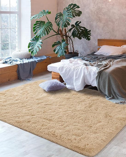 Softlife Rug for Living Room 5.3x7.6 Feet Area Rug for Bedroom Super Soft Shaggy Rugs for Kids Room Fluffy Fuzzy Carpets Long Plush Bedside Rug Nursery Christmas Home Decor for Boys Girls, Beige - LeafyLoom