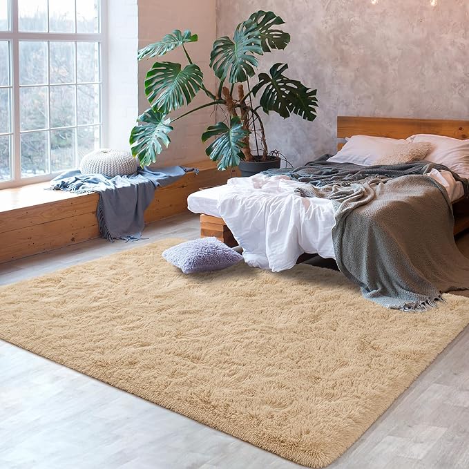 Softlife Rug for Living Room 5.3x7.6 Feet Area Rug for Bedroom Super Soft Shaggy Rugs for Kids Room Fluffy Fuzzy Carpets Long Plush Bedside Rug Nursery Christmas Home Decor for Boys Girls, Beige - LeafyLoom