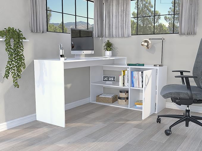 NicBex Kimberly-DW-00006-LWJ Home Office Desks, 59.6"x45.9"x30.1", White - LeafyLoom