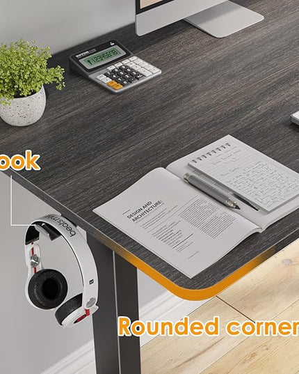 STARY Electric Memory Preset 48 x 24 Inches Adjustable Height Computer Workstation Sit Stand Home Office Desk with Splice Board, 4824, Abner Walnut Desktop/Black Frame - LeafyLoom