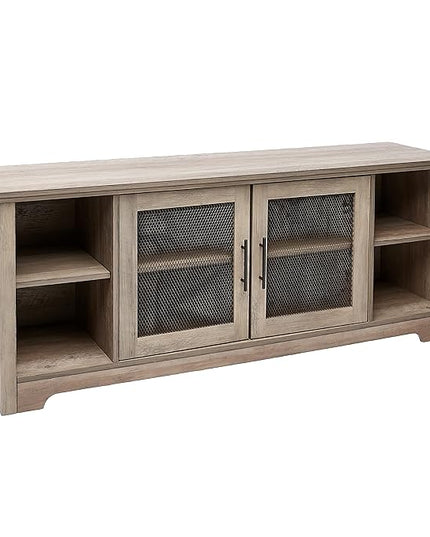 ROCKPOINT Oxford Modern Double Mesh Door Console for TVs up to 65 Inches, 58 Inch, Grey Wash - LeafyLoom