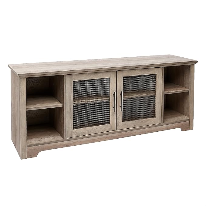 ROCKPOINT Oxford Modern Double Mesh Door Console for TVs up to 65 Inches, 58 Inch, Grey Wash - LeafyLoom