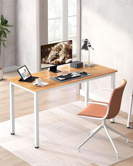 Computer Desk,55.1 inches Office Desk & Workstations for Home Office, Gaming Desk Computer Table,Modern Simple Style Laptop Table, Teak & White - LeafyLoom