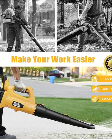Cordless Leaf Blower, 450CFM 150MPH 21V Electric Leaf Blower with 2 x 4.0Ah Battery and Charger, 6 Speed Portable Lightweight Small Blower for Lawn Care Sweeping Snow, Yard, Garden, Patio - LeafyLoom