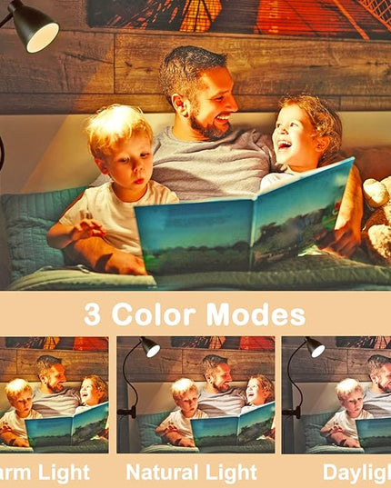 BOHON Desk Lamp 3 Color Modes 10 Brightness Dimmer Reading Light 10W 38 LED Clamp Lamp with Auto Off Timer 360° Flexible Gooseneck Clip on Light for Bed Bedside, AC Adapter Include - LeafyLoom
