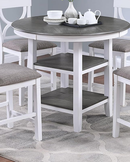 NicBex Round Dining Table Set for 4 Kitchen Table Set Counter Height Dining Table with Storage Shelve 4X Chairs Padded Seat Unique Design Back 5Pc Dining Set, White - LeafyLoom