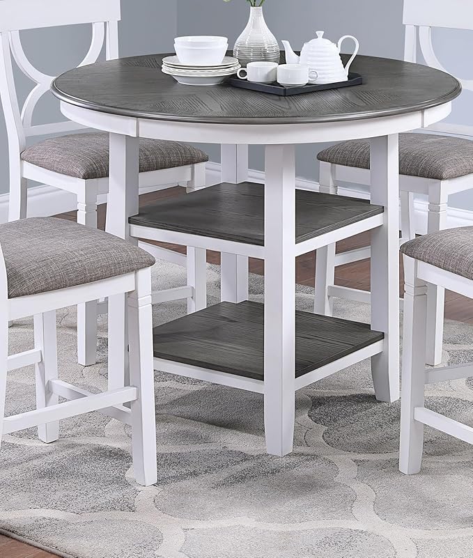 NicBex Round Dining Table Set for 4 Kitchen Table Set Counter Height Dining Table with Storage Shelve 4X Chairs Padded Seat Unique Design Back 5Pc Dining Set, White - LeafyLoom