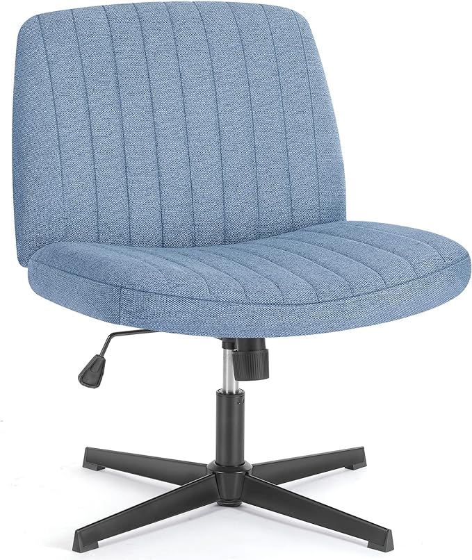 OLIXIS Cross Legged Armless Wide Adjustable Swivel Padded Home Office Desk Chair, Blue - LeafyLoom