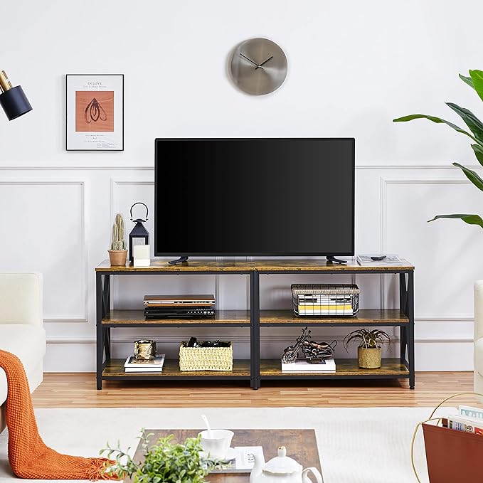 Yaheetech TV Stand for TVs Up to 70 Inches, Entertainment Center with 3-Tier Wooden Storage Shelves TV Console for Living Room, Rustic Brown - LeafyLoom