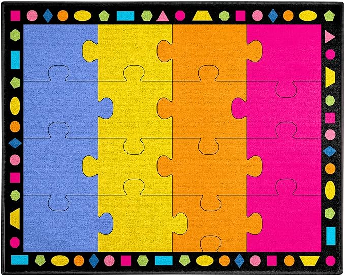 Booooom Jackson Classroom Rug Elementary Classroom Carpet 6'5"x8'5"Preschool Rugs Colorful Puzzle Seating Rug with Non-Slip Backing School Classroom Kid Rug (PzPK-2620) - LeafyLoom