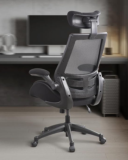 BOLISS 400lbs Ergonomic Mesh Office Chair, High Back Desk Chair - Adjustable Headrest with Flip-Up Arms, Tilt Function, Lumbar Support and Swivel Computer Task Chair -Black - LeafyLoom