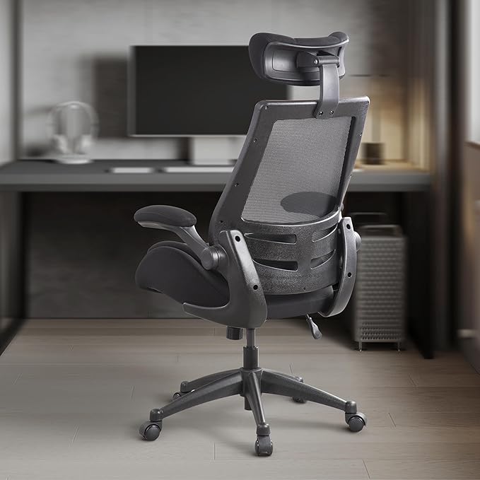 BOLISS 400lbs Ergonomic Mesh Office Chair, High Back Desk Chair - Adjustable Headrest with Flip-Up Arms, Tilt Function, Lumbar Support and Swivel Computer Task Chair -Black - LeafyLoom