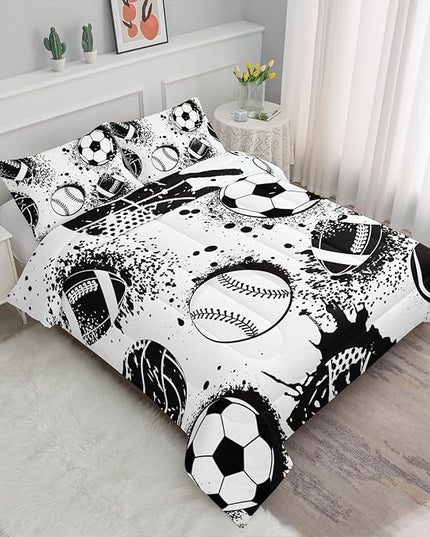 Axolotl Ball Sports Comforter Set Queen,Football Soccer Bedding Set,Football Baseball Game Comforter Set,Baseball Comforter Set,Hip Hop Graffiti Artwork Bedding For Boys Kids Men,1 Quilt 2 Pillowcases - LeafyLoom