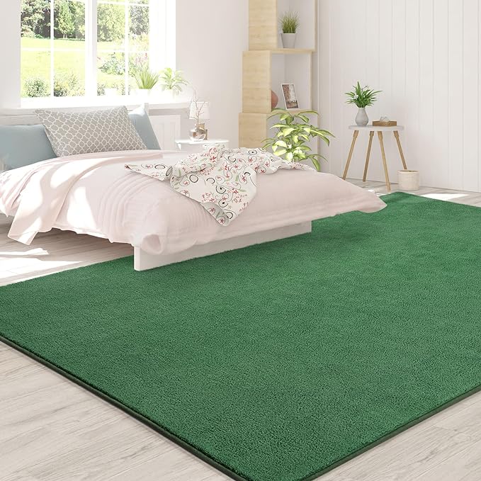 Area Rugs for Bedroom Living Room, 5x8 Green Super Soft Comfy Thickened Memory-Foam Indoor Carpets, Modern Aesthetic Minimalist Carpet for Boys Girls Adults Apartment Nursery Home Décor - LeafyLoom