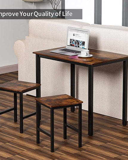DKLGG 3 Pieces Dining Table Set, Space Saving Kitchen Table and Chairs Set for 2, Small Dining Table and Chairs for 2 Perfect for Breakfast Nook, Living Room, Apartment - LeafyLoom