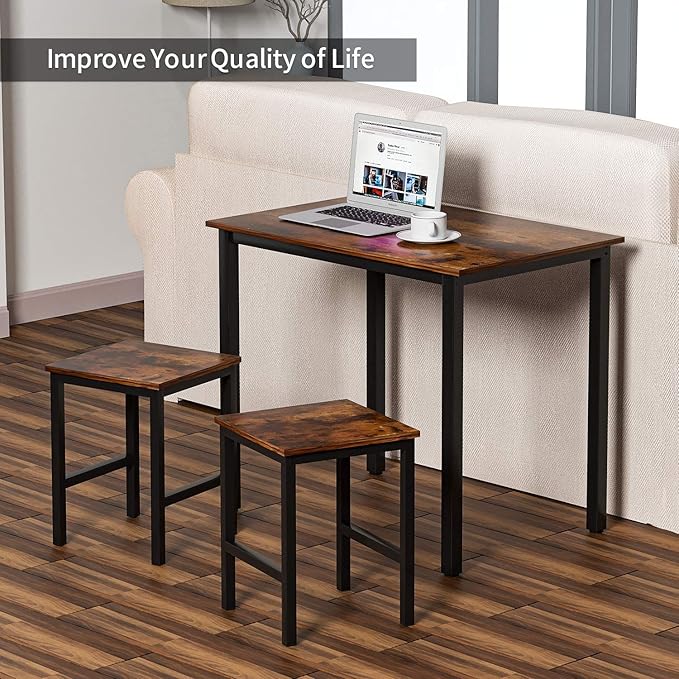 DKLGG 3 Pieces Dining Table Set, Space Saving Kitchen Table and Chairs Set for 2, Small Dining Table and Chairs for 2 Perfect for Breakfast Nook, Living Room, Apartment - LeafyLoom