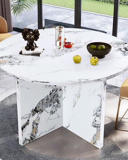NicBex Round Dining Table for 4-6, 47 Inch Modern Kitchen Faux Marble Table Small Dinner Table MDF Kitchen Dinning Table for Cafe Restaurant Wine Bar Home Office Conference, White - LeafyLoom